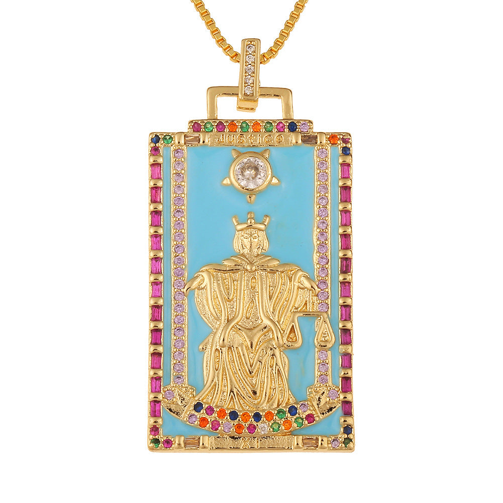 Women's Temperament Fashion Drip Oil Tarot Card Pendant Necklace LUZGRAPHICJEWELRY