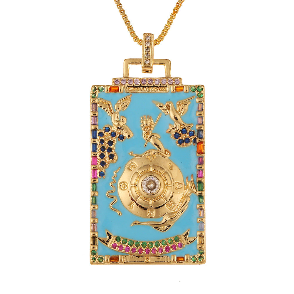 Women's Temperament Fashion Drip Oil Tarot Card Pendant Necklace LUZGRAPHICJEWELRY