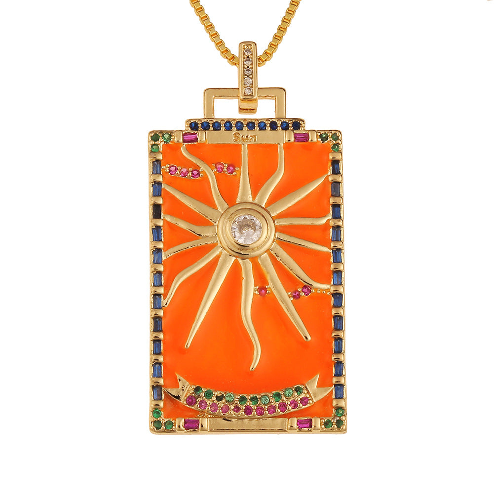 Women's Temperament Fashion Drip Oil Tarot Card Pendant Necklace LUZGRAPHICJEWELRY