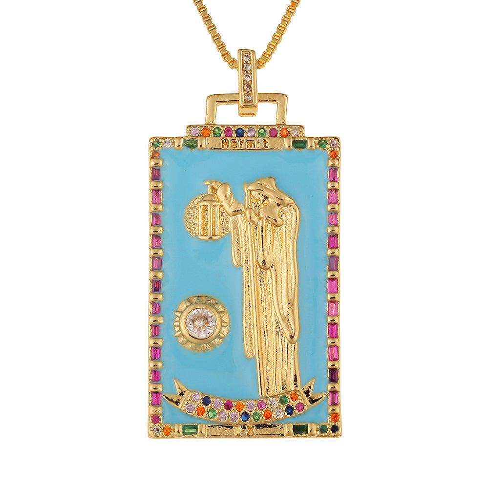 Women's Temperament Fashion Drip Oil Tarot Card Pendant Necklace LUZGRAPHICJEWELRY
