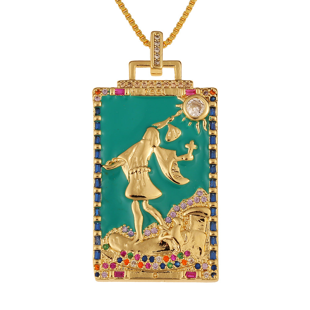Women's Temperament Fashion Drip Oil Tarot Card Pendant Necklace LUZGRAPHICJEWELRY