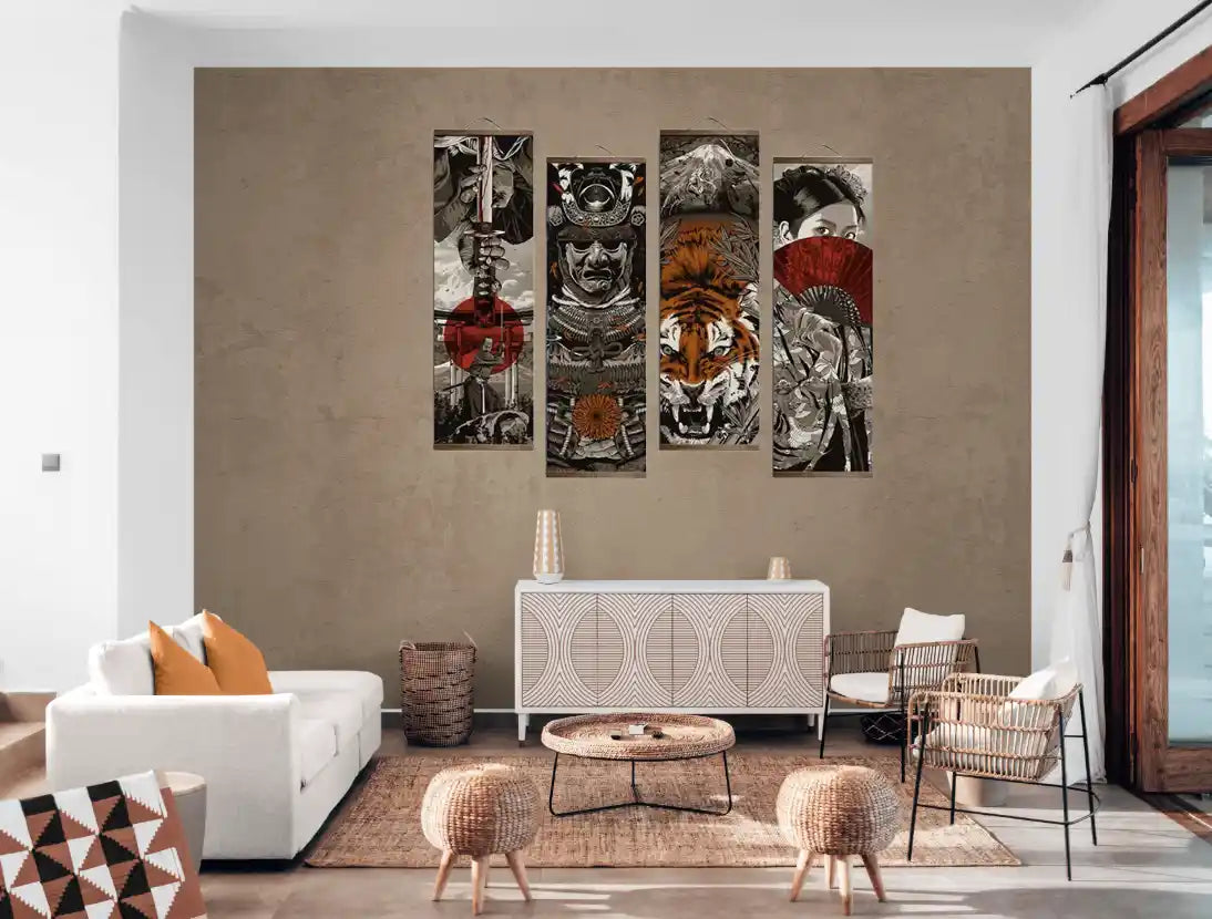 Japanese Samurai Ukiyoe Tiger Canvas set