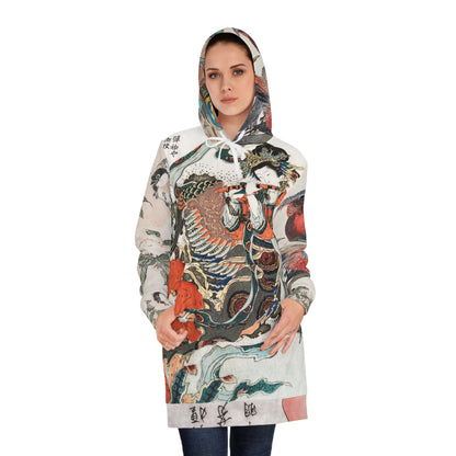 Japandi Art Hoodie Dress, Japanese Streetwear, Ukiyoe Print, Gifts for Cat Lovers for Women, Cat Sweatshirt Gift