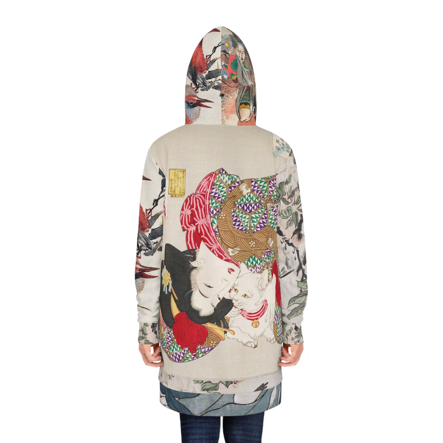 Japandi Art Hoodie Dress, Japanese Streetwear, Ukiyoe Print, Gifts for Cat Lovers for Women, Cat Sweatshirt Gift