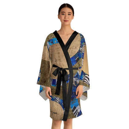 Long Sleeve Kimono Robe Golden Blue Spheres by Esther Ojeda