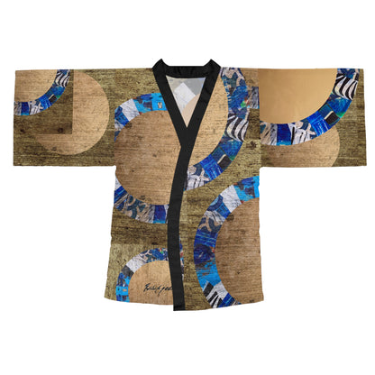 Long Sleeve Kimono Robe Golden Blue Spheres by Esther Ojeda