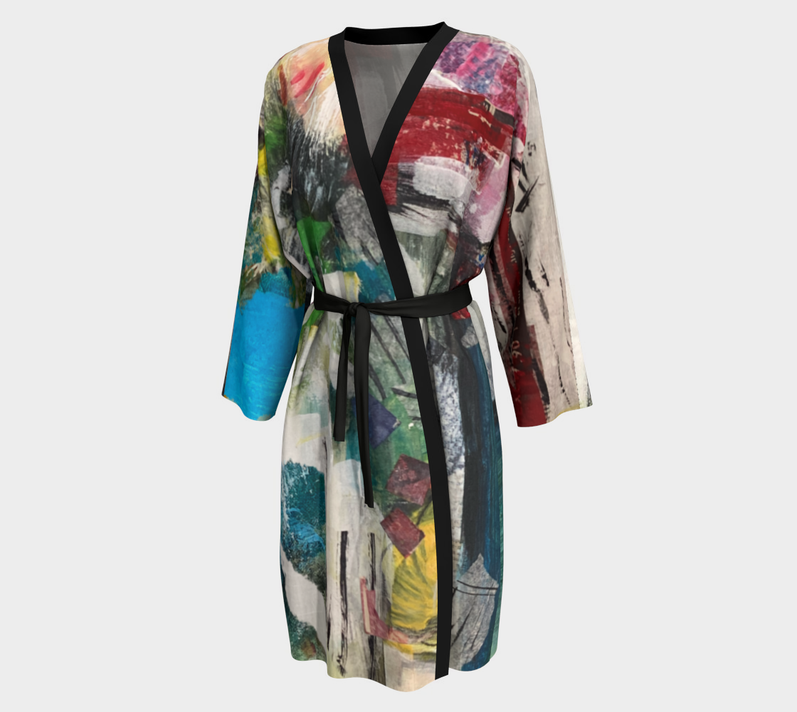 Silk Robe Peignoir with Long Sleeves " Colored Gesture"