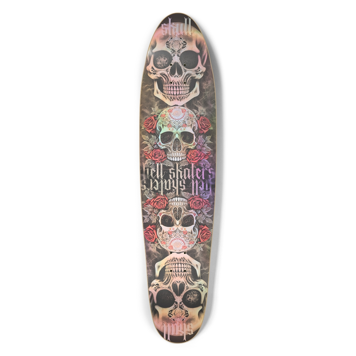 Skull Art Hell Skaters Red Roses Longboard