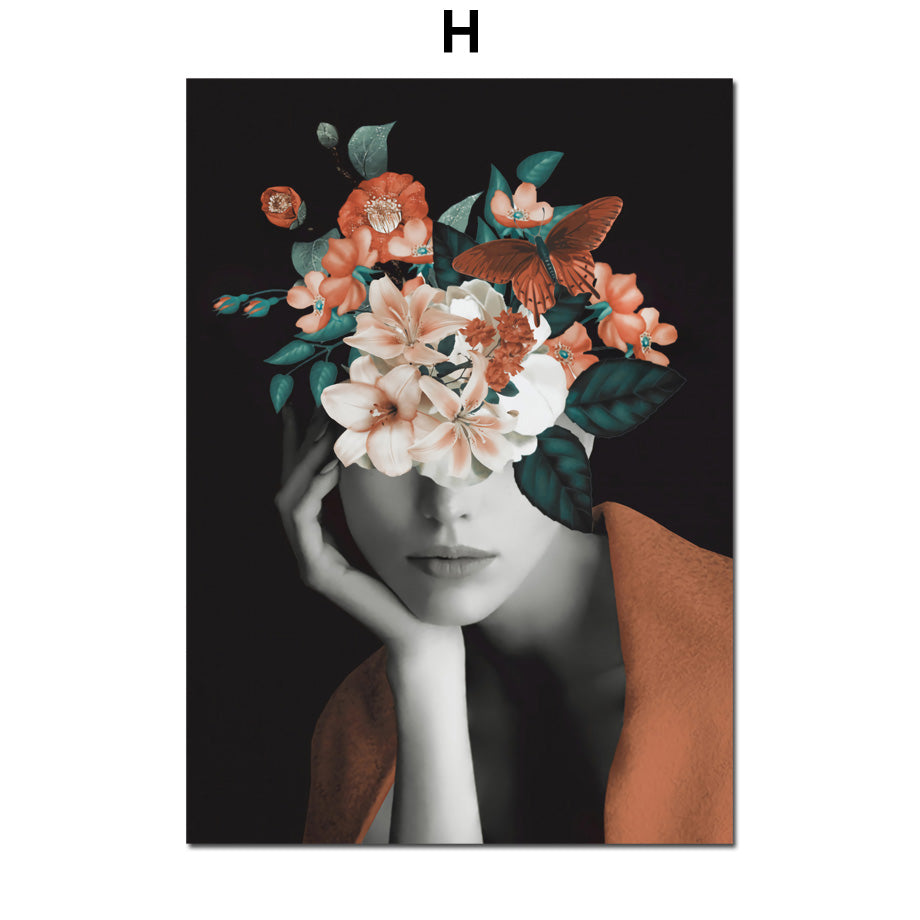 Bird Flower Girl Abstract Illustration Wall Art Canvas Painting Nordic Poster HOO-DESIGN.SHOP