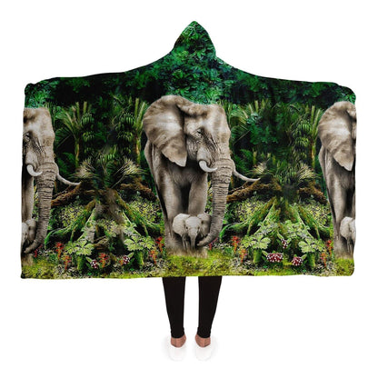 Elephants Drawing Art Hooded Blanket HOO-DESIGN.SHOP