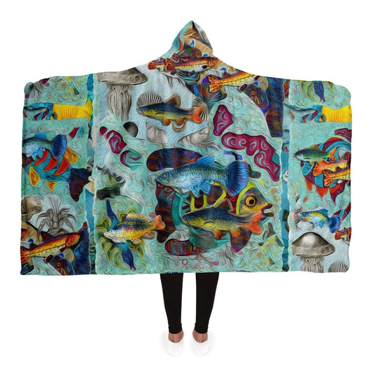 Fishes in Deep Sea for Ocean Lovers Hooded Blanket HOO-DESIGN.SHOP