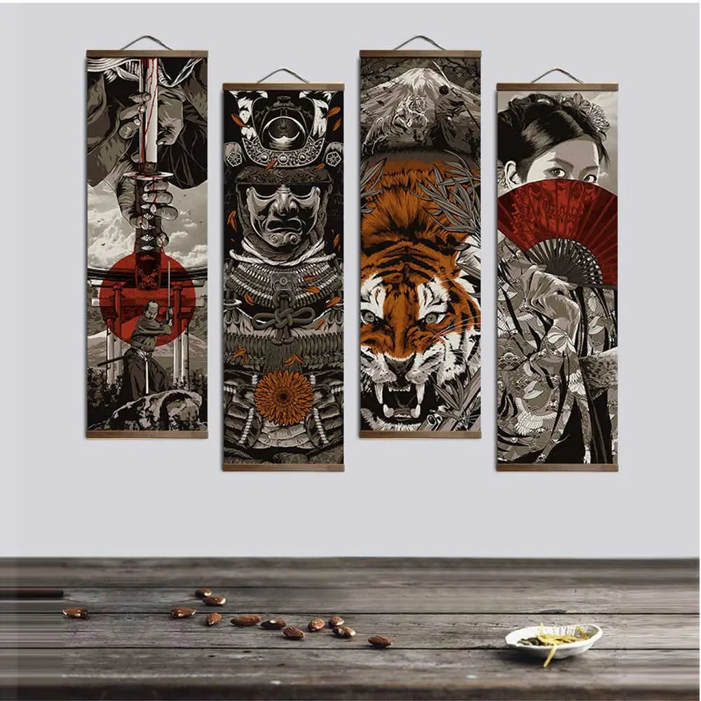 Japanese Samurai Ukiyoe Tiger Canvas set