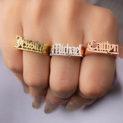 Customized Ring Ancient English Name Men Women Gold Ring Jewelry Gifts Stainless Steel Ring Personalized Couple
