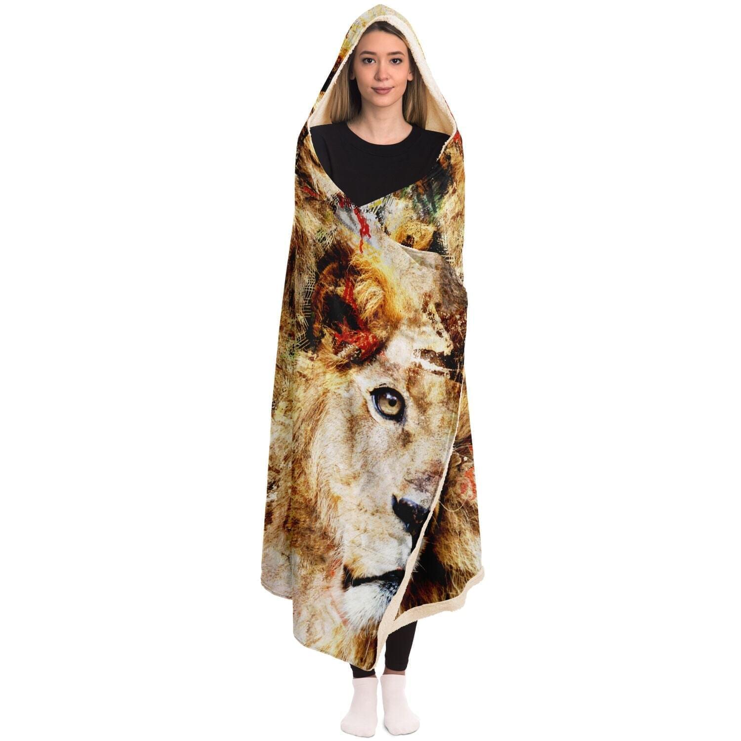 Lion Print Art Hooded Blanket Gift Idea HOO-DESIGN.SHOP