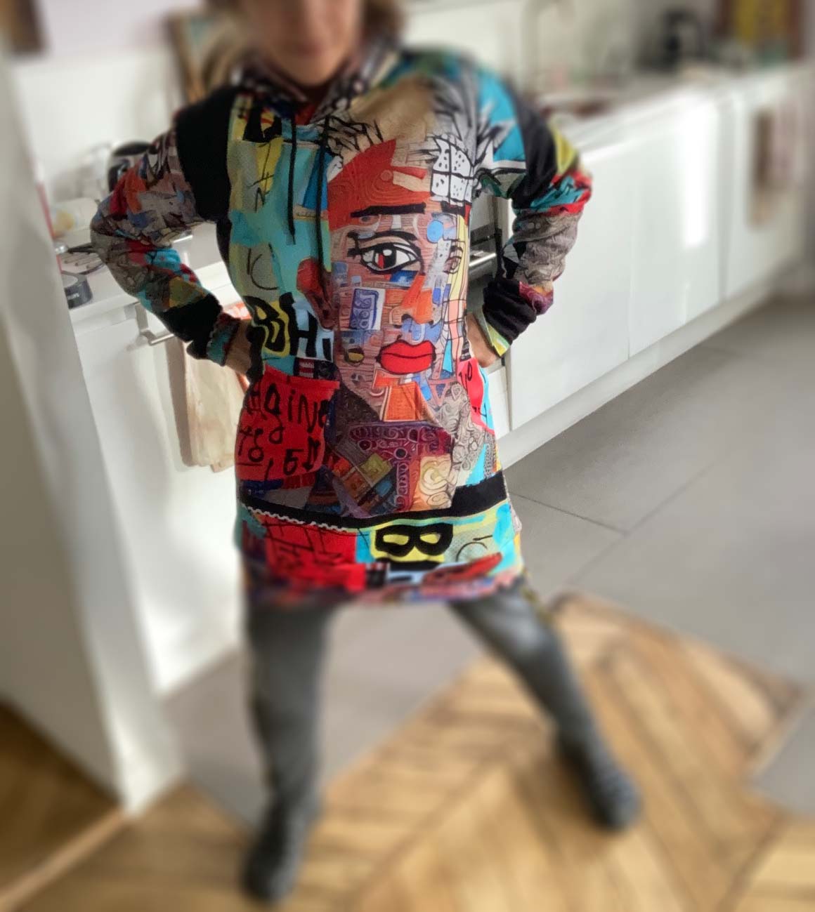 Longline Dress Hoodie  African Tapestry and Jean-Michel Basquiat Themed Drawing HOO-DESIGN.SHOP