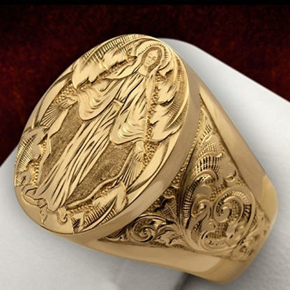 Male Lady Orthodox Virgin Mary Religious Ring LUZGRAPHICJEWELRY