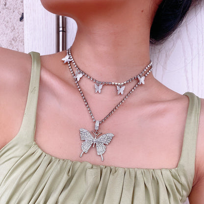 Multi-layered Necklace Butterfly Cuban chain Pendant Gift for Mom LUZGRAPHICJEWELRY