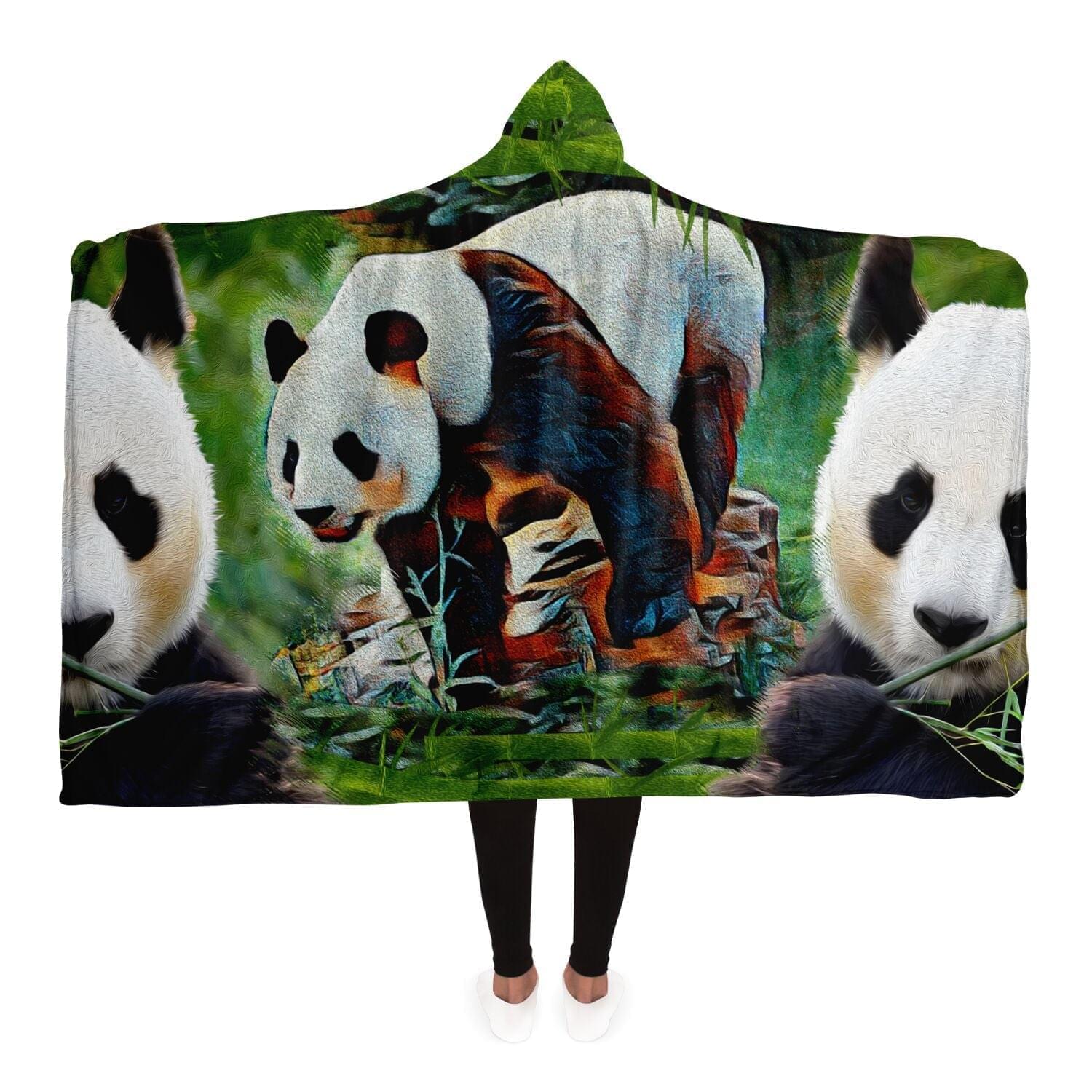 Panda Drawing Print Hooded Blanket Gift Idea HOO-DESIGN.SHOP