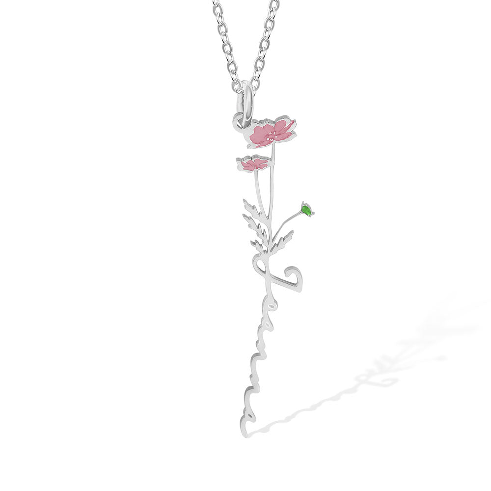 Personalized Birth Flower Name Necklace Sterling Silver 925 ideaplus