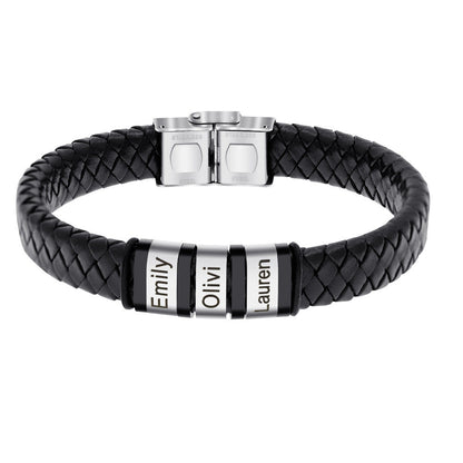 Personalized Men Name Black Woven Leather Bracelet LUZGRAPHICJEWELRY