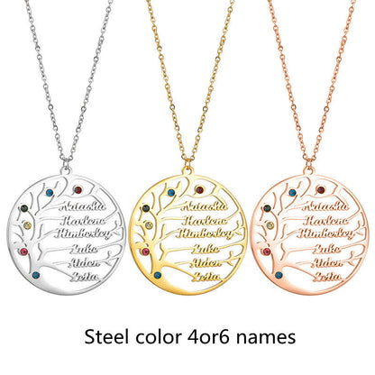 Personalized Stainless Steel Golden Tree of Life Custom Name Necklace LUZGRAPHICJEWELRY