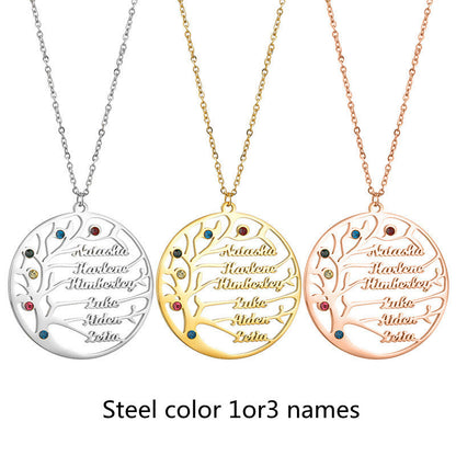 Personalized Stainless Steel Golden Tree of Life Custom Name Necklace LUZGRAPHICJEWELRY