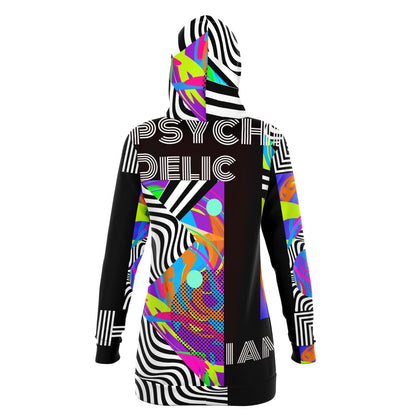 Psychedelic Optical Illusion Trippy Colors Athletic Longline Hoodie for Women HOO-DESIGN.SHOP