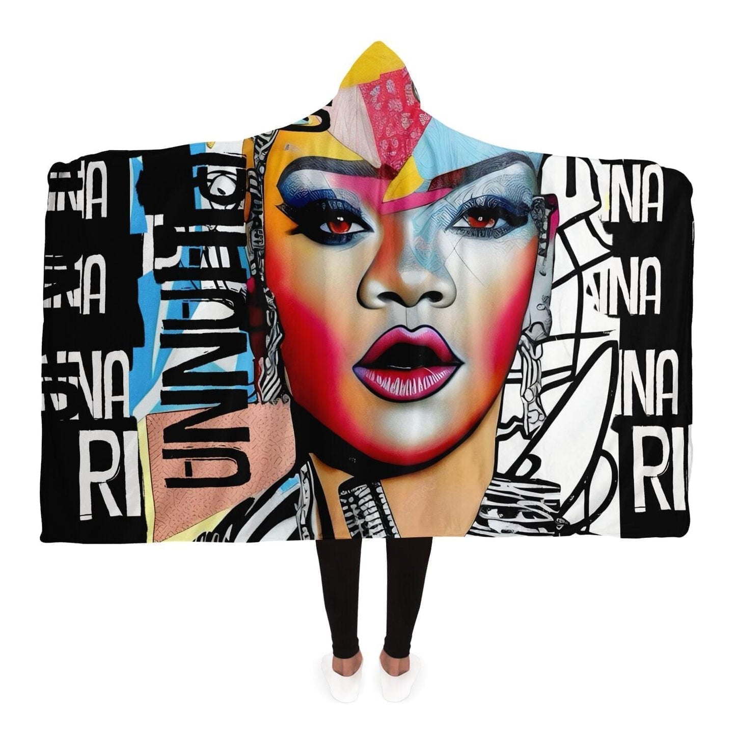 Rihanna Art Portrait Hooded Blanket HOO-DESIGN.SHOP