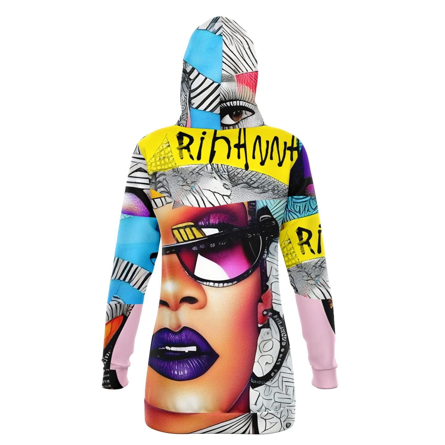 Rihanna Drawing Street Style Outfit Athletic Longline Hoodie Dress HOO-DESIGN.SHOP
