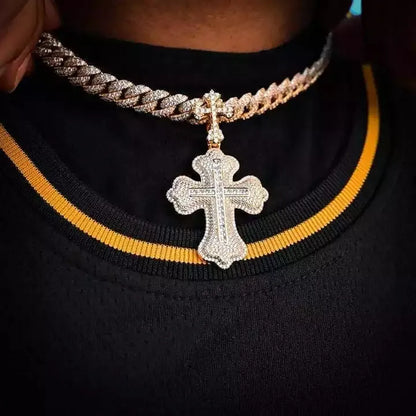 Hip Hop Men Jewelry Iced Out Bling Cubic Zircon Double Cross Shape Pendant