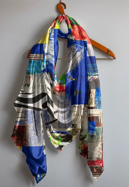 Pure Silk Scarf PEACE paper collage
