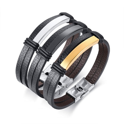 Stainless Steel Leather Bracelet - Personalized Bracelet for Men LUZGRAPHICJEWELRY