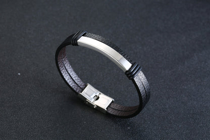 Stainless Steel Leather Bracelet - Personalized Bracelet for Men LUZGRAPHICJEWELRY