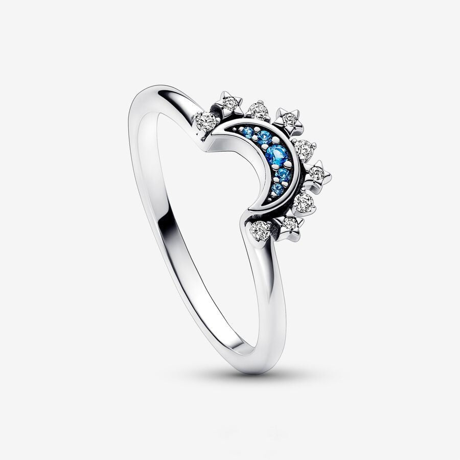 Sterling Silver Rising Sun Ring Shining Blue Moon Combination Two-in-one LUZGRAPHICJEWELRY