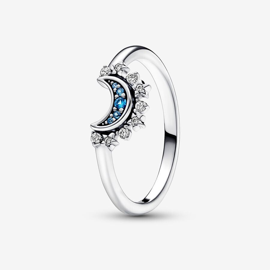 Sterling Silver Rising Sun Ring Shining Blue Moon Combination Two-in-one LUZGRAPHICJEWELRY