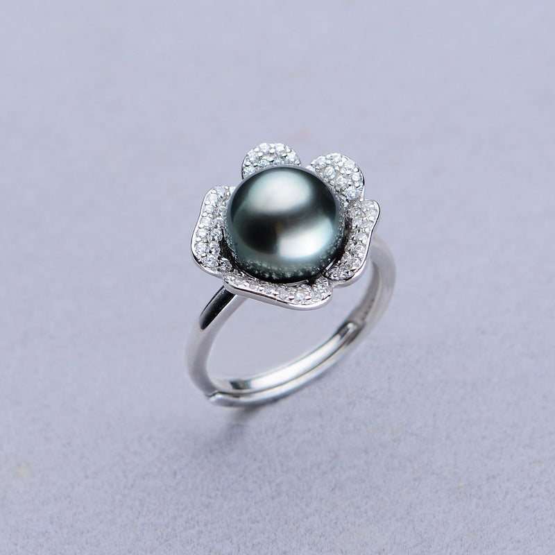 Tahiti Black Pearl Ring 9-10mm Ring 925 Silver Seawater Pearl Ring LUZGRAPHICJEWELRY