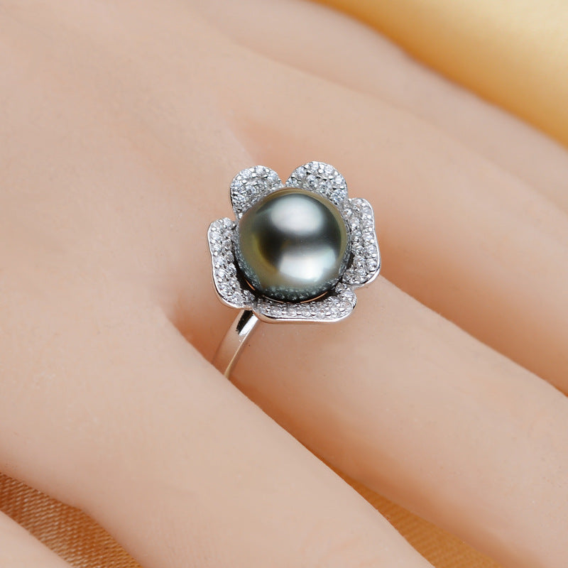 Tahiti Black Pearl Ring 9-10mm Ring 925 Silver Seawater Pearl Ring LUZGRAPHICJEWELRY