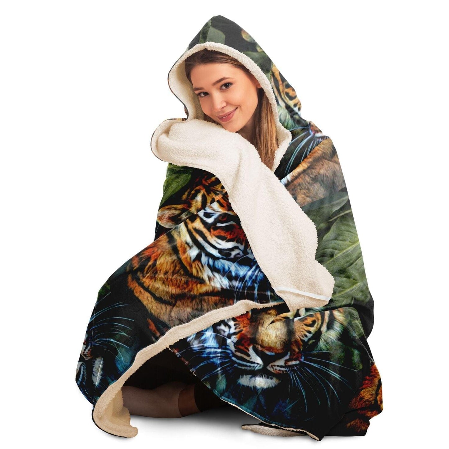Tigers Art Print Hooded Blanket HOO-DESIGN.SHOP