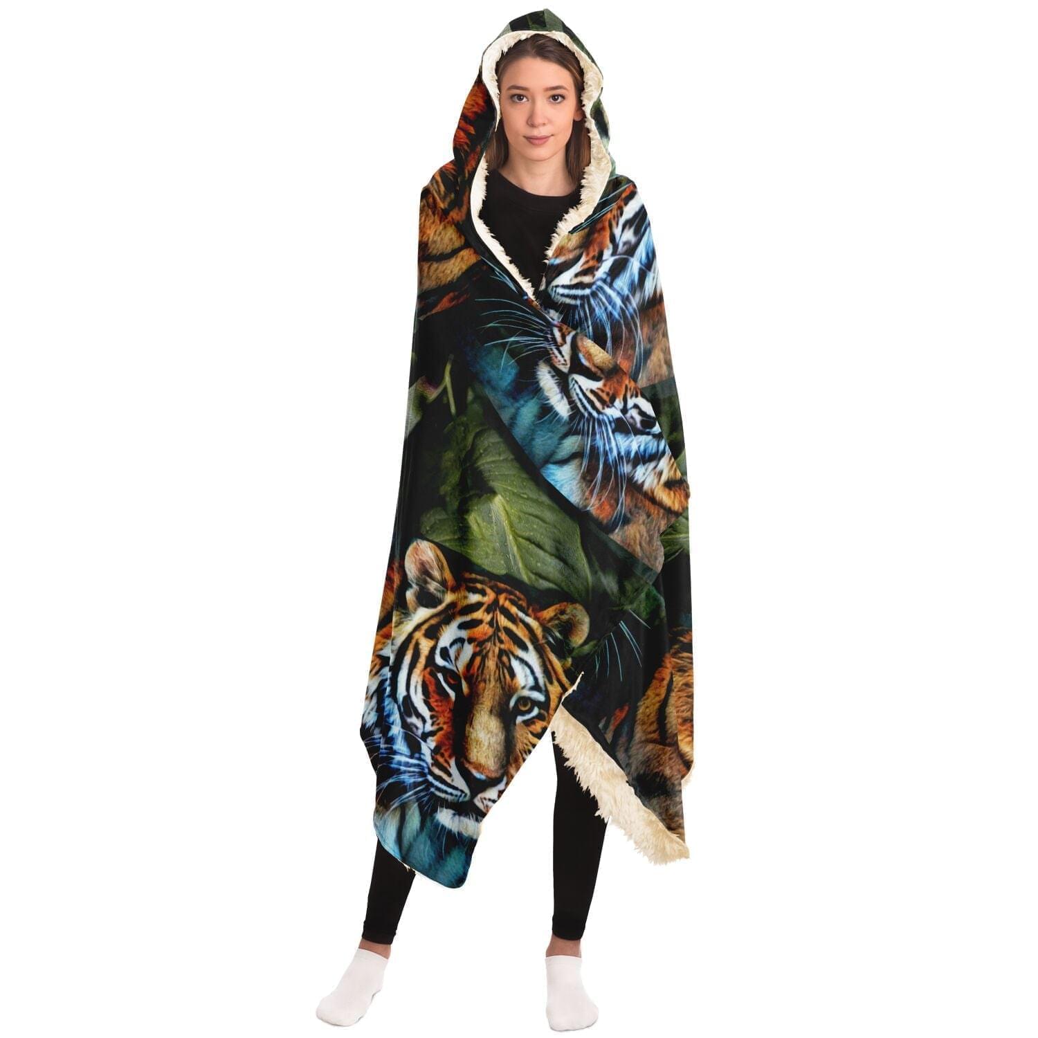 Tigers Art Print Hooded Blanket HOO-DESIGN.SHOP