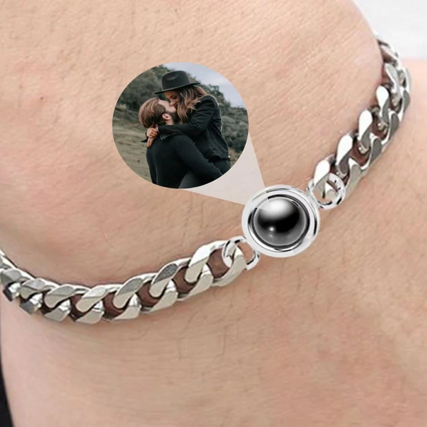 Titanium Steel Men And Women Personalized Photo Projection Unisex Bracelet Gift LUZGRAPHICJEWELRY