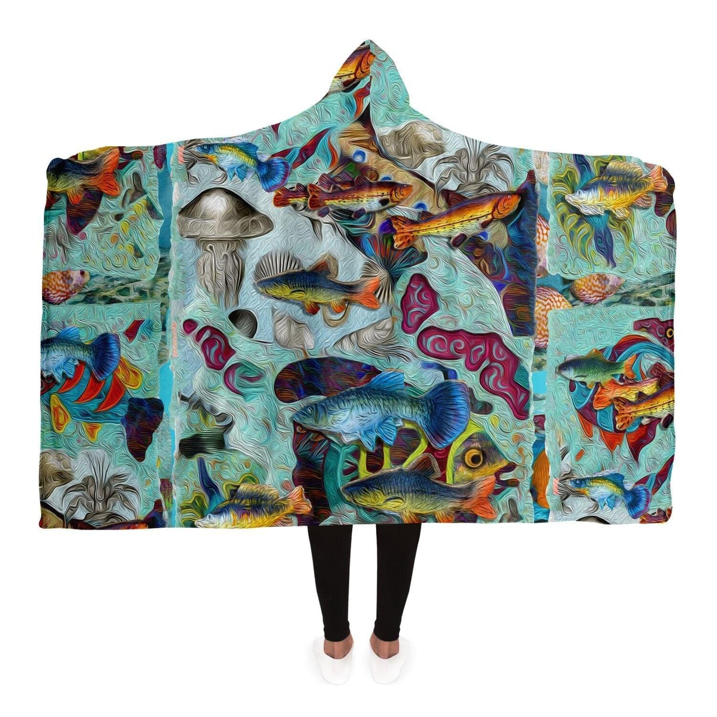 Tropical Fishes for Ocean Lovers Hooded Blanket HOO-DESIGN.SHOP