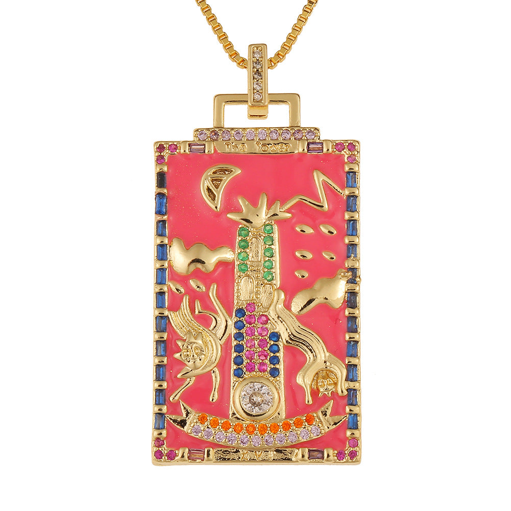 Women's Temperament Fashion Drip Oil Tarot Card Pendant Necklace LUZGRAPHICJEWELRY