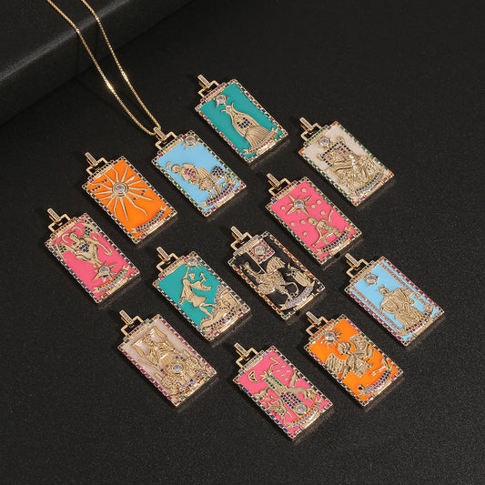 Women's Temperament Fashion Drip Oil Tarot Card Pendant Necklace LUZGRAPHICJEWELRY