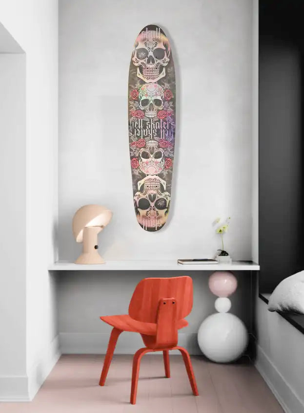 Skull Art Hell Skaters Red Roses Longboard