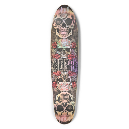 Skull Art Hell Skaters Red Roses Longboard