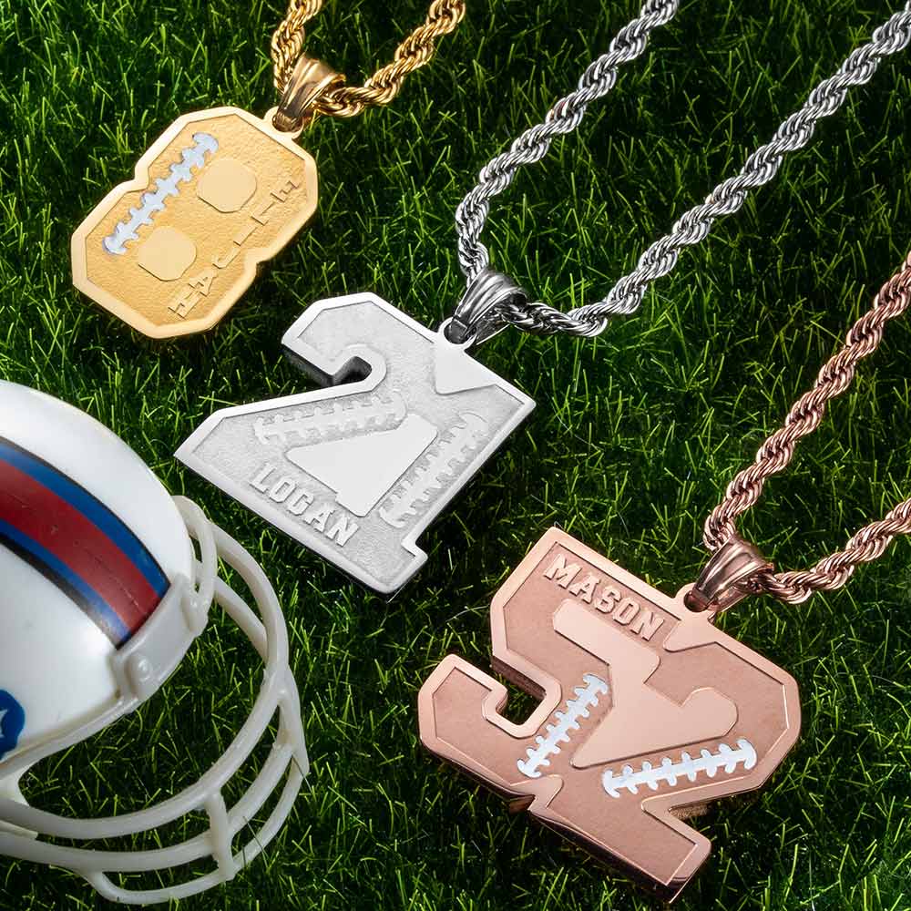 Personalized Football Sports Number Necklace with Name