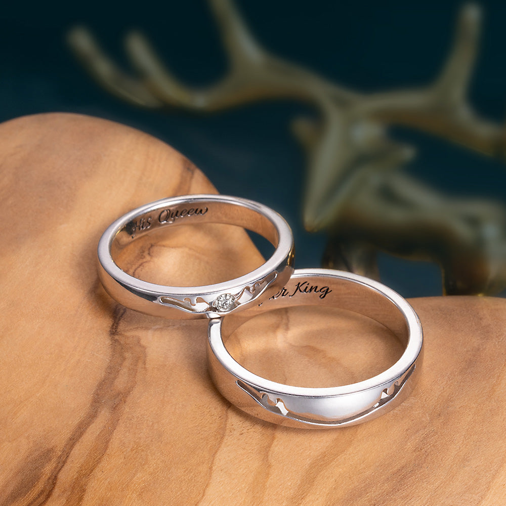 Personalized Sterling Silver 925 Antler Ring for Couple