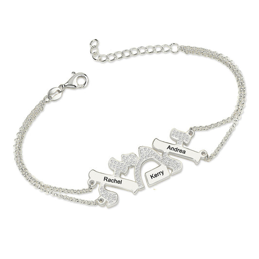 Personalised Hebrew "Mother" Name Bracelet With Cubic Zirconia Gift for Mom