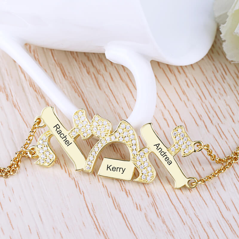 Personalised Hebrew "Mother" Name Bracelet With Cubic Zirconia Gift for Mom