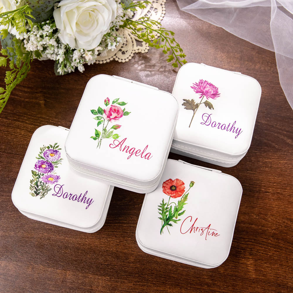 Customizable Jewelry Travel Case with Birth Flower